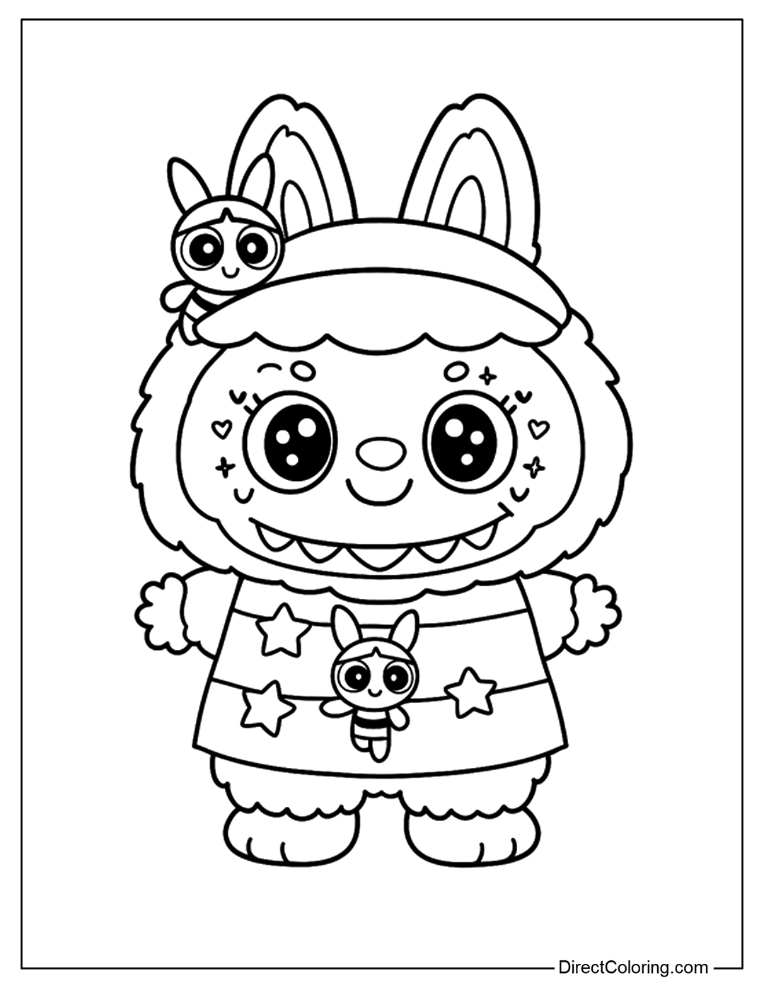 Labubu with Powerpuff Girls Coloring Page